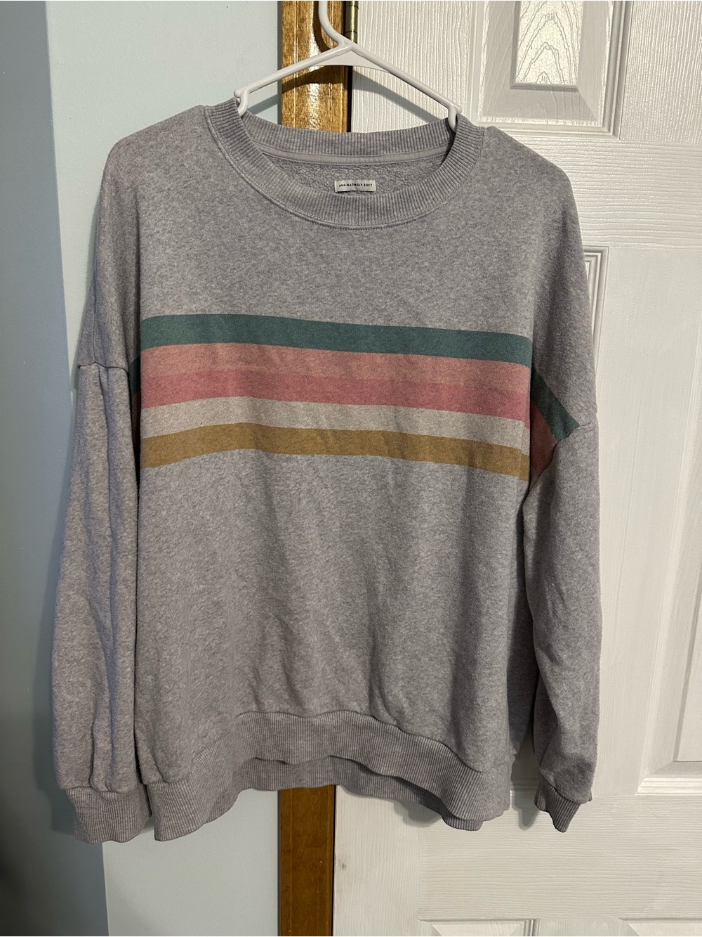 Women’s Gray Stripe Crewneck Sweater - Multicolor Chest Bands